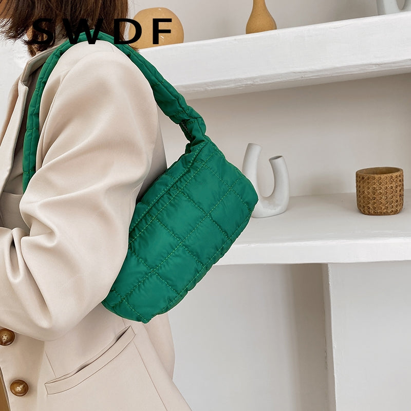 SWDF New Small Clutch Handbags For Women Soft Canvas Hobos Shoulder Bag Simple Green Hand Bags Women Retro Mini Shoulder Purse