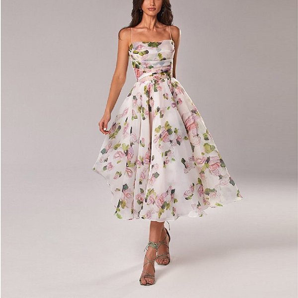 Strapless Sleeveless Printed Swing Dress