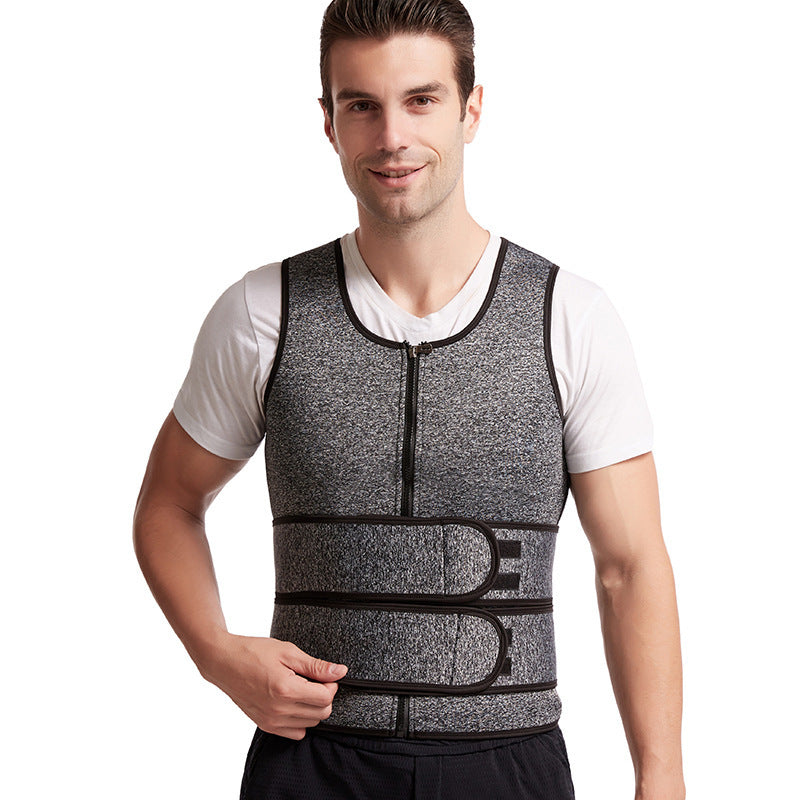 Fitness Men Shapewear Sauna Vest Waist Trainer Double Belt Sweat Shirt Corset Top Body Shaper