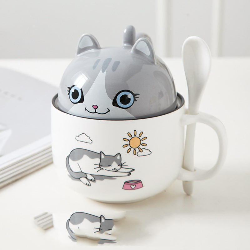 Cartoon Office Ceramic Mug With Lid Spoon