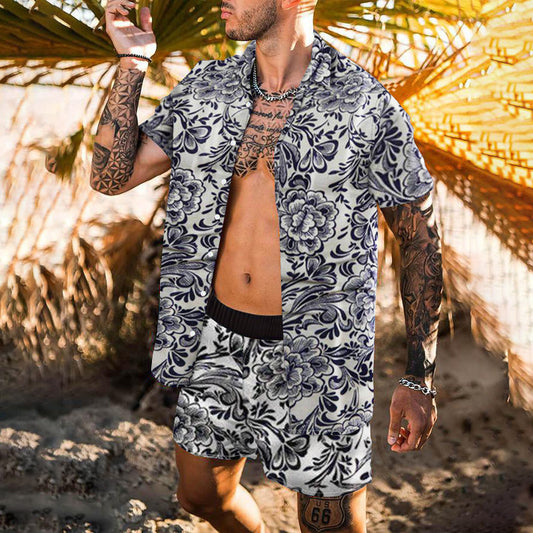 Retro Loose Suit Men's Personality Beach Shirt Short Sleeve Men