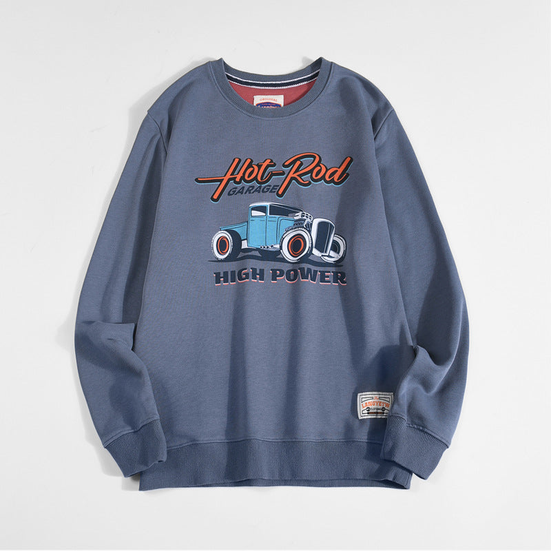 Vintage Print Loose Crew Neck Cotton Terry Sweatshirt