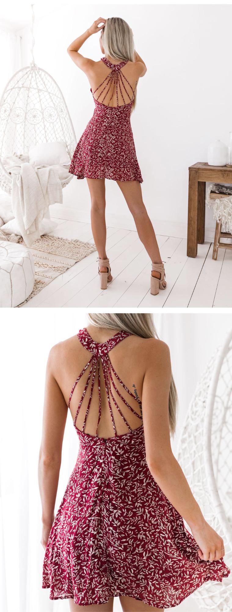 Sexy Halter Featured Backless Print Dress