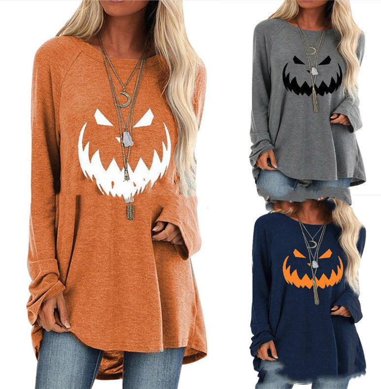 Halloween Theme Printed Long Sleeved T Shirt Women