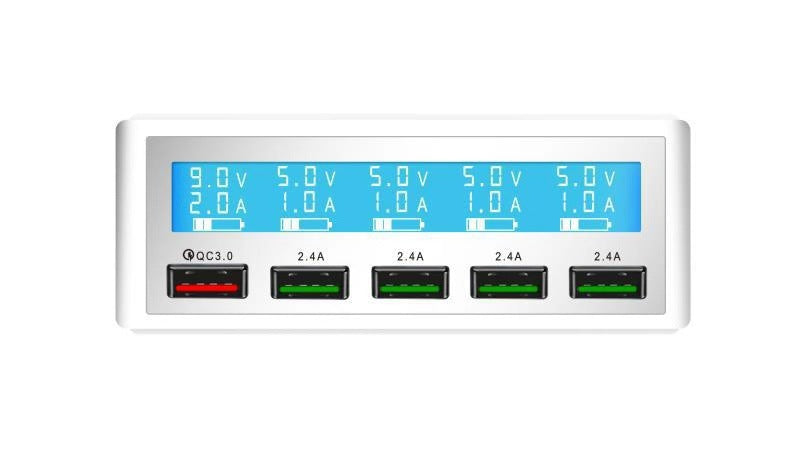 Qc30 Fast Charge Charger For 5usb Smart Digital Display LCD Display Mobile Phone Multi-port Charger