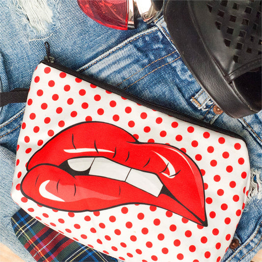 Cosmetic Bag Ladies Pink Red Lips Hand Storage Washing Bag