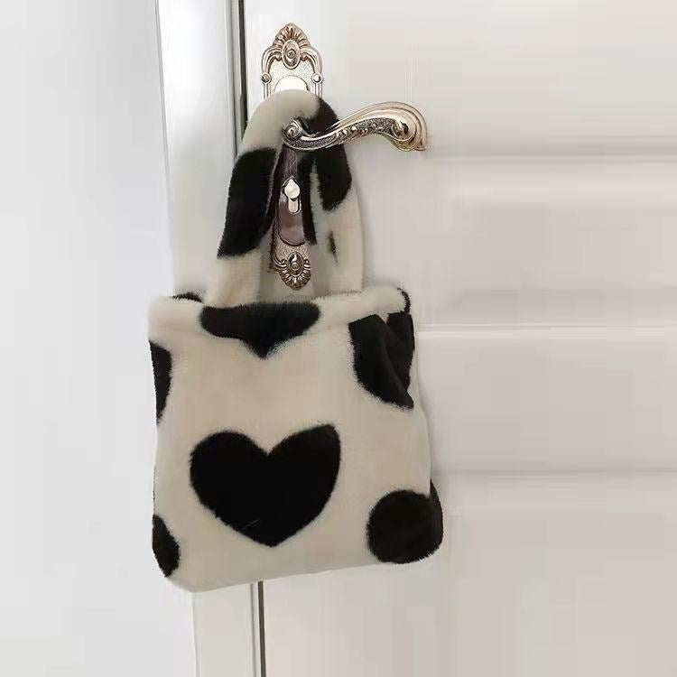 Black Heart Simple And Lovely Winter Fluffy Bag