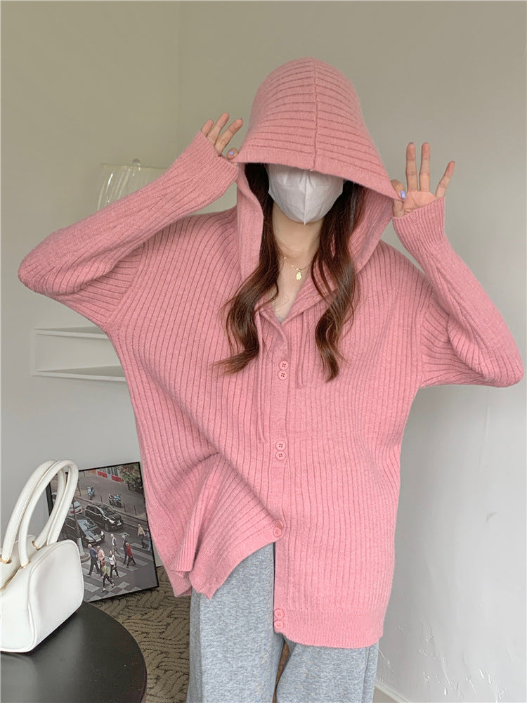 Niche Design Sense Simple Solid Color Loose Hooded Sweater