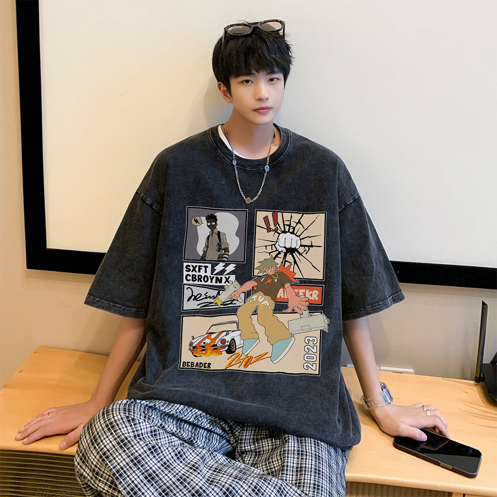 Washed And Worn Short-sleeved T-shirt Men