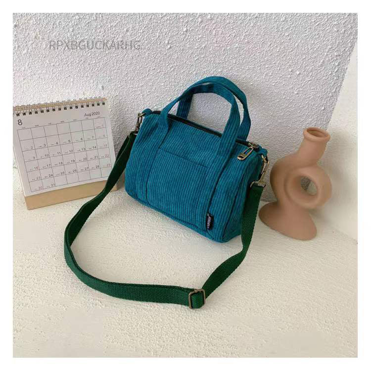 New Corduroy Messenger Bag Female Korean Student Canvas Bag Large-Capacity Literary And Artistic Simple Canvas Handbag