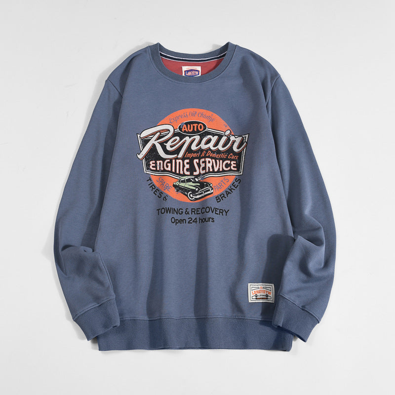 Vintage Print Loose Crew Neck Cotton Terry Sweatshirt