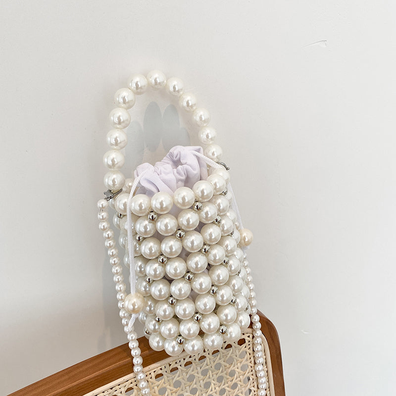 Mini Beads Bag Handmade Vintage Handbags Evening Party Shoulder Bag Female 2022 Wedding Bags With Pearls Luxury Women's Totes