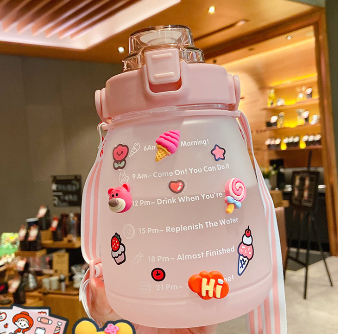 Summer Portable Strap Large Capacity Straw Cup Creative Student Children Water Bottle