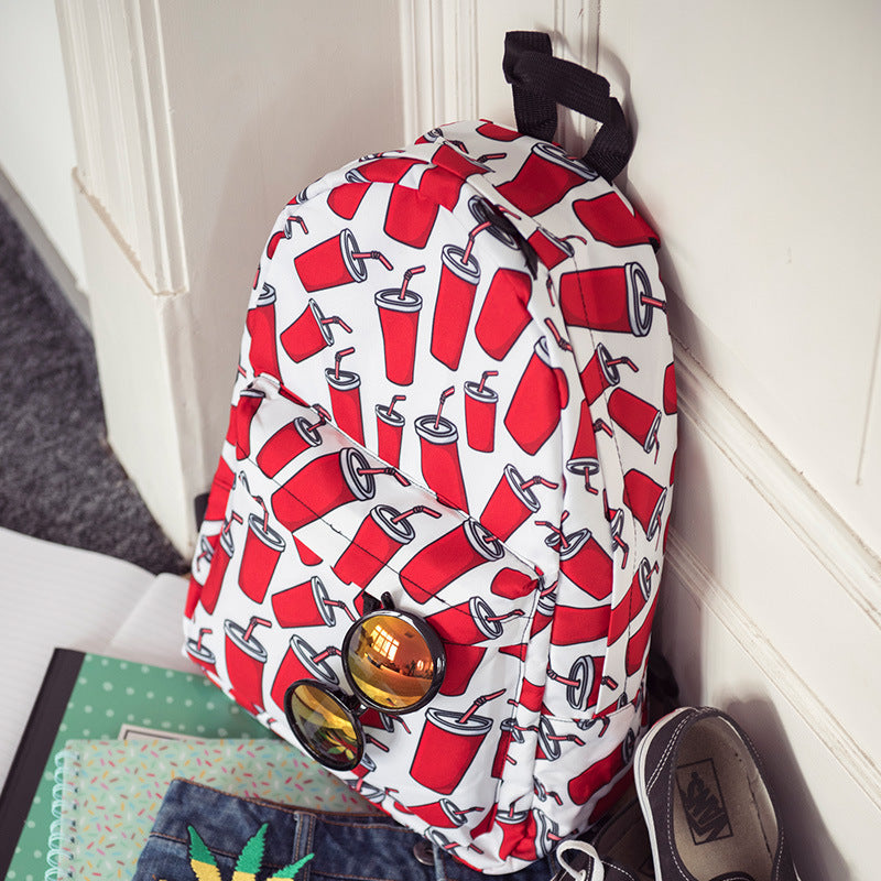 Canvas Cola Print Backpack Student School Bag