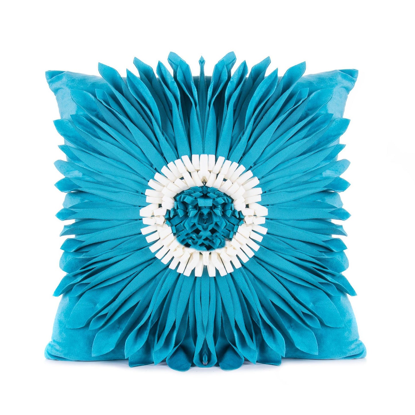 Fashion Modern Style White Throw Pillows Velvet Stitching 3D Chrysanthemum Cushion Waist Pillow Blue Cushion Case