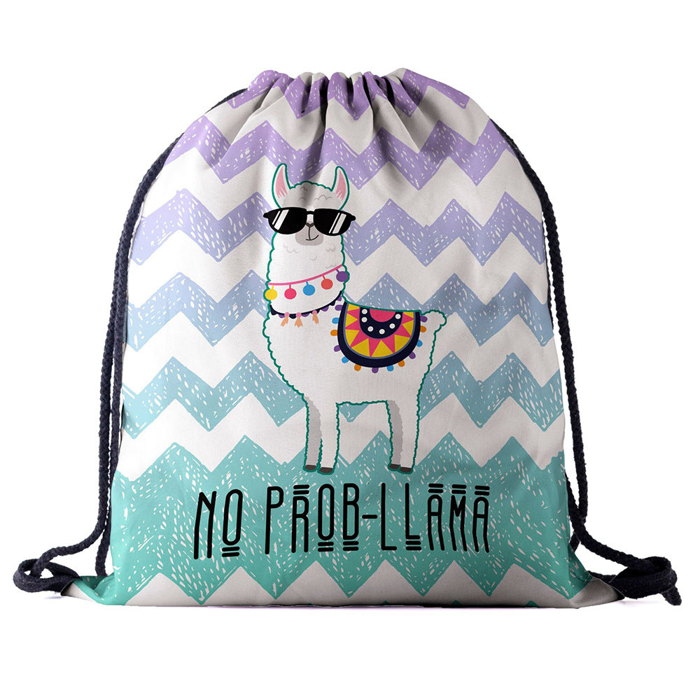 Oxford Cloth 3D Digital Printing Explosion Style Women's Storage Bag Alpaca Drawstring Pocket