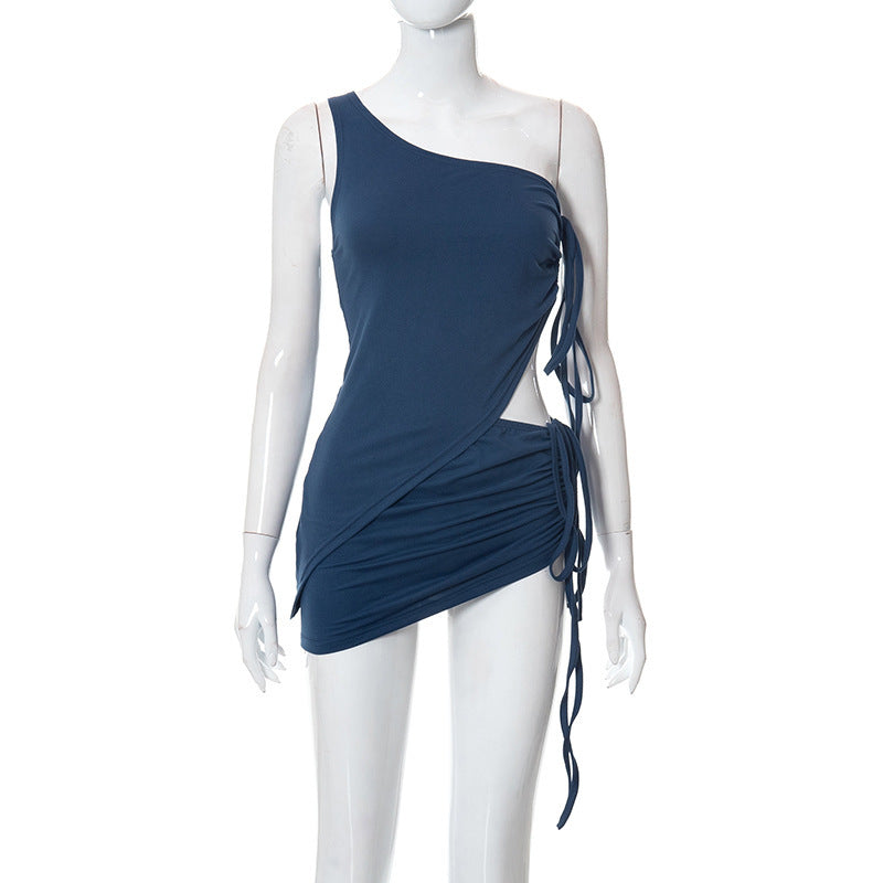 One-shoulder Vest With Drawcord Irregular Skirt