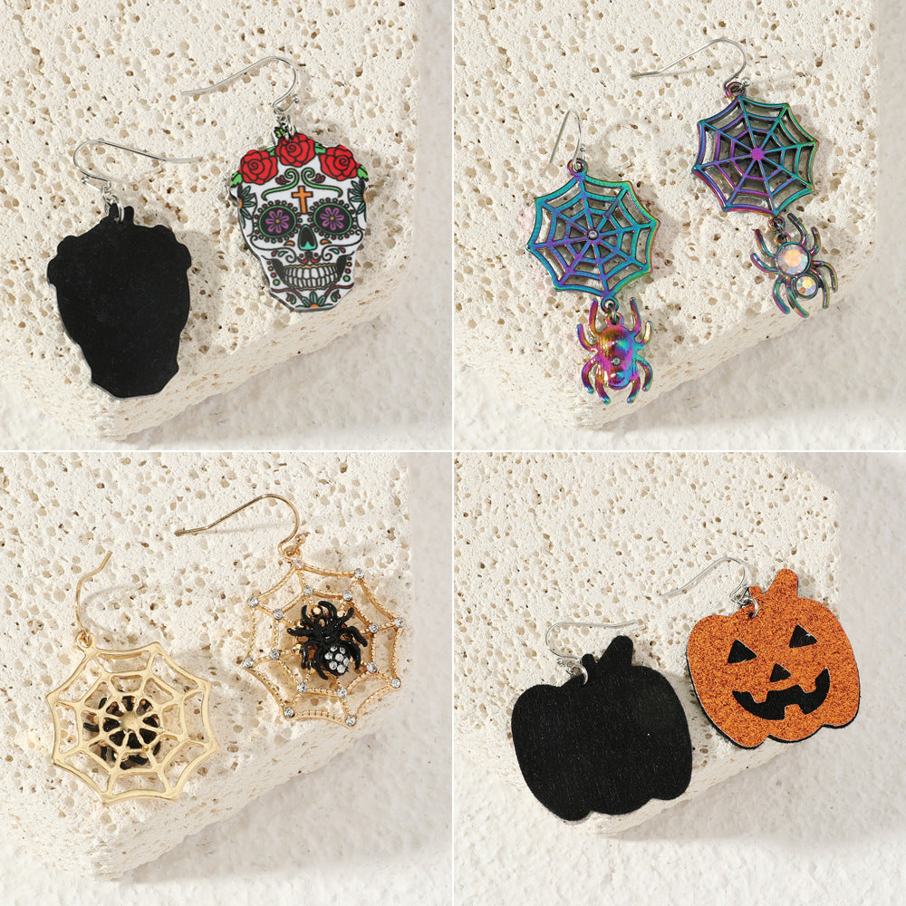 Exaggerated Spider Skull Earrings Halloween Gift Ideas