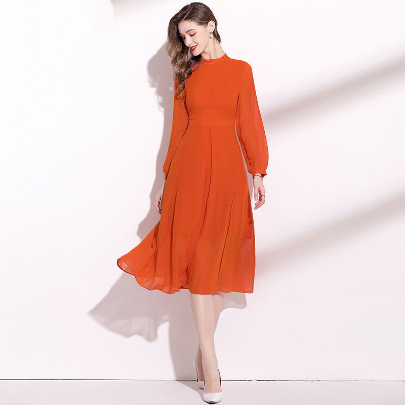 Orange Long Sleeve Dress Elegant Lady