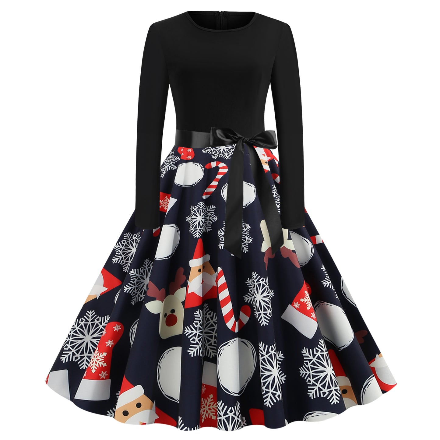 Christmas Print Stitching Long-sleeved Dress