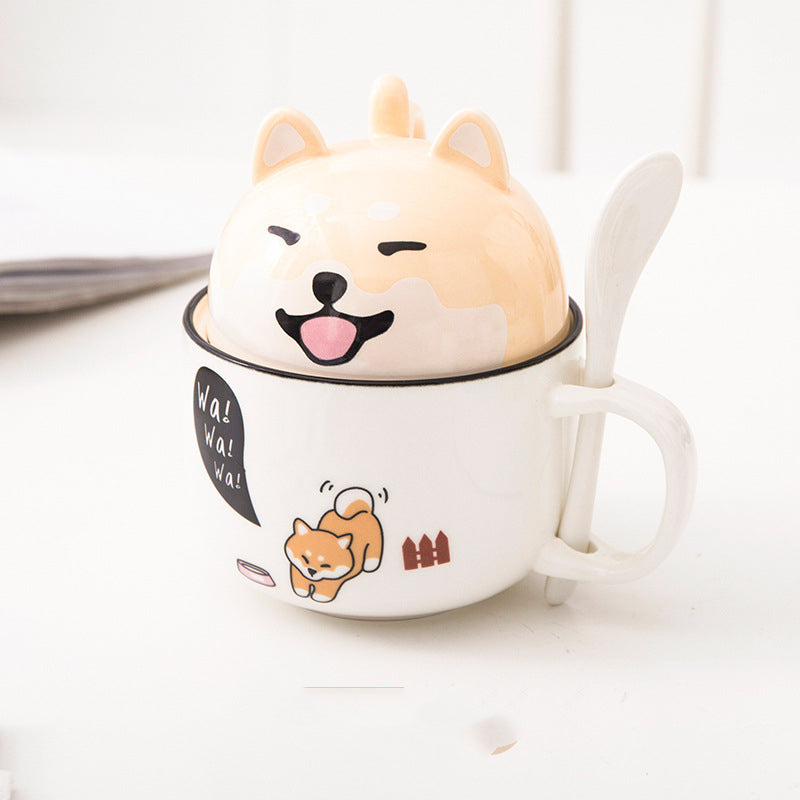 Cartoon Office Ceramic Mug With Lid Spoon