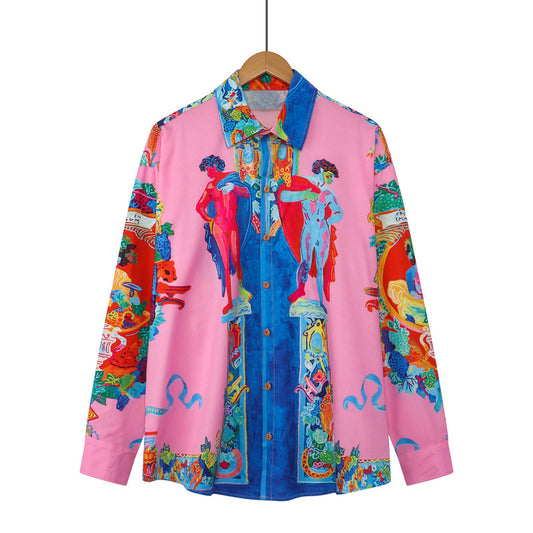 Vintage Digital Printing Long-sleeved Shirt