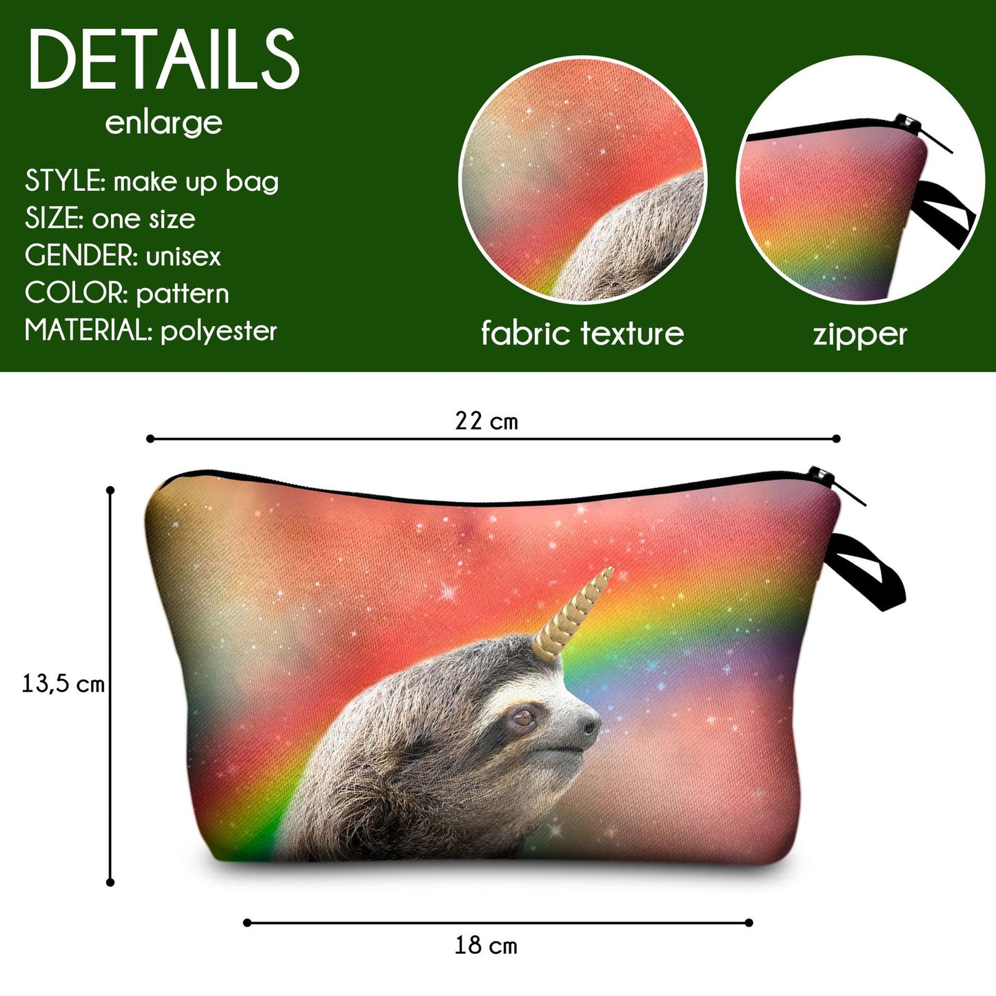 Sloth Series Cosmetic Bag 3d Digital Printing Storage Wash Bag