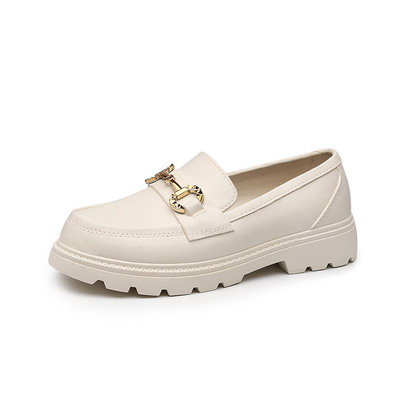 New Loafers Spring And Autumn British Style Retro Small Gold Buckle Round Toe PVC Slip-on Thick-soled Loafers