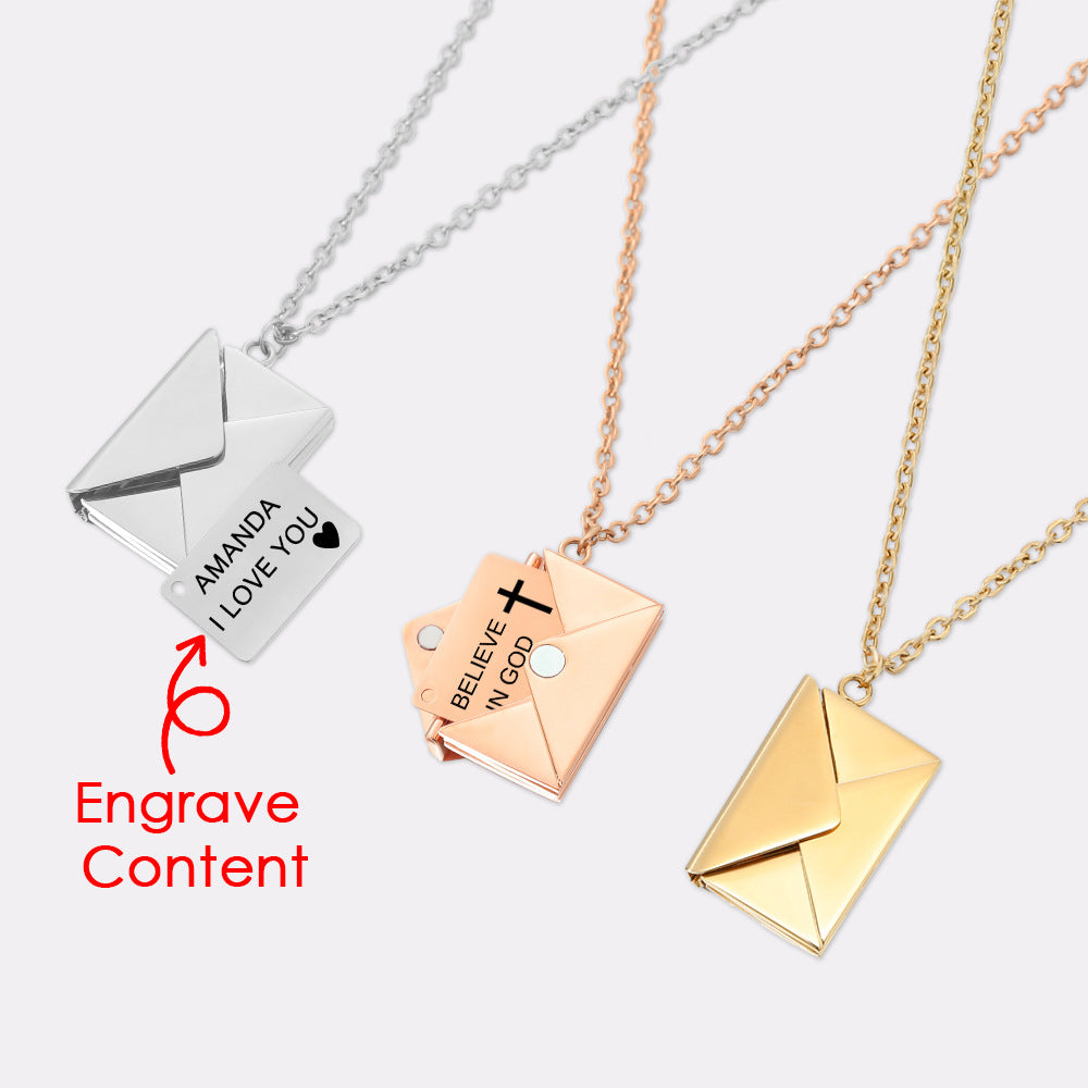 Core Blue Europe And America Cross-border Envelope Necklace Stainless Steel Lettering Love Letter Envelope Pendant Creative Couple Necklace