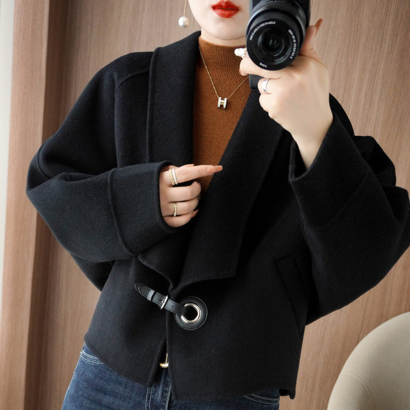 Hepburn Style Double-sided Cashmere Coat For Women 2023 Foreign Style Small Short Style Loose Autumn And Winter High-end Woolen Coat