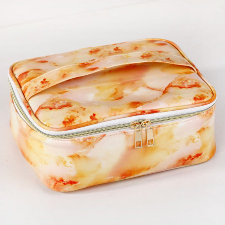 PU Waterproof Marble Cosmetic Bag Travel Portable AB Wash Bag Large-capacity Portable Layered Storage Bag