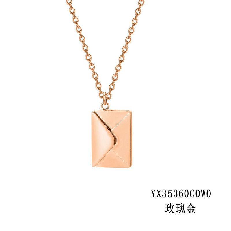Core Blue Europe And America Cross-border Envelope Necklace Stainless Steel Lettering Love Letter Envelope Pendant Creative Couple Necklace