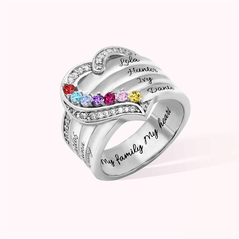 Zero Power Jewelry 925 Sterling Silver Ladies Heart Carving 1-8 Name And Birthstone Rings One Piece Minimum Order