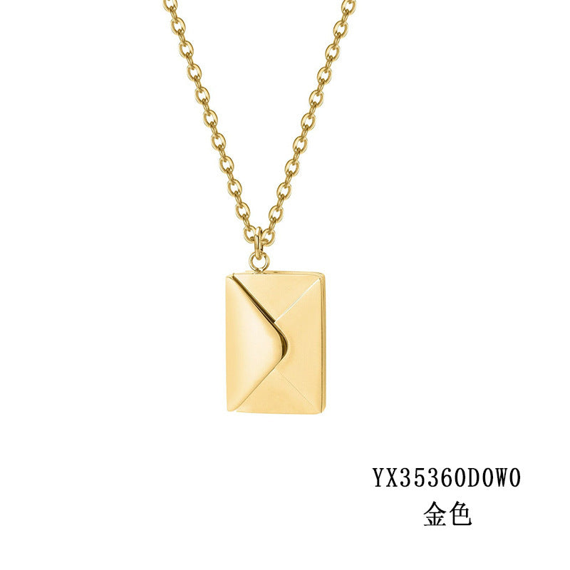Core Blue Europe And America Cross-border Envelope Necklace Stainless Steel Lettering Love Letter Envelope Pendant Creative Couple Necklace