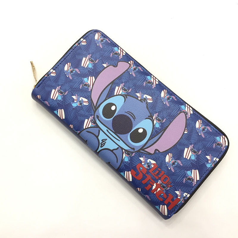 Cute Cartoon Blue Long-eared Stitch Long Zipper Wallet Green Valley Dejiubaohao PU Leather Clutch