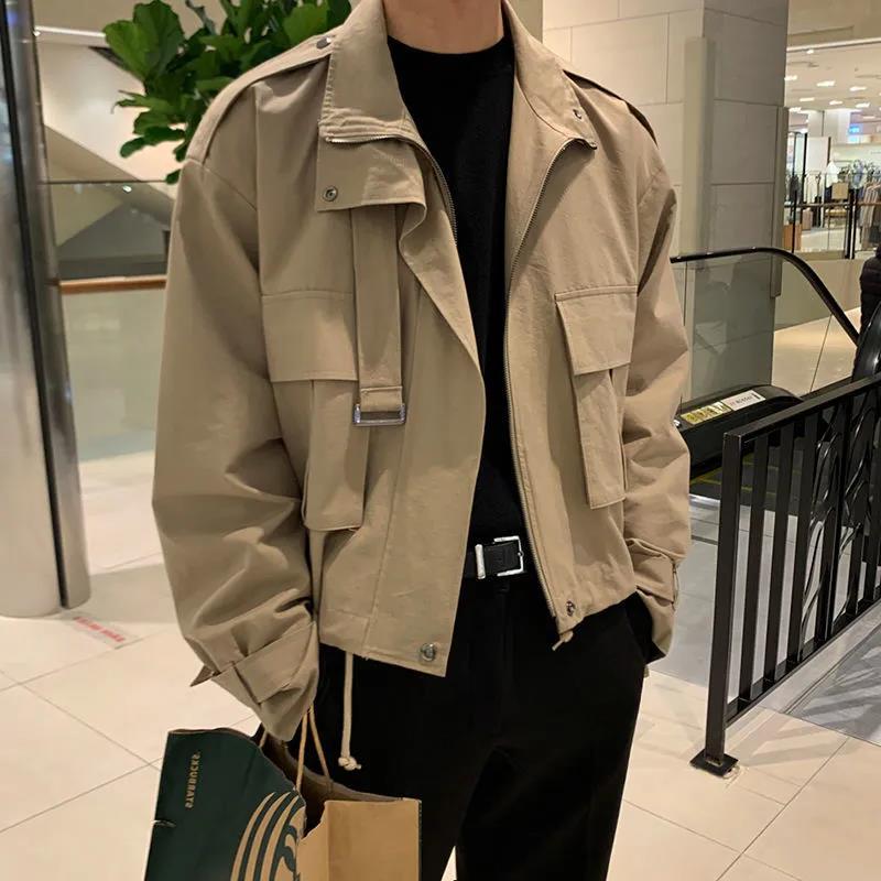 Men's Jacket Spring New Korean Version Loose Trend Fake Two-piece Lapel Retro Work Jacket Short Windbreaker Men