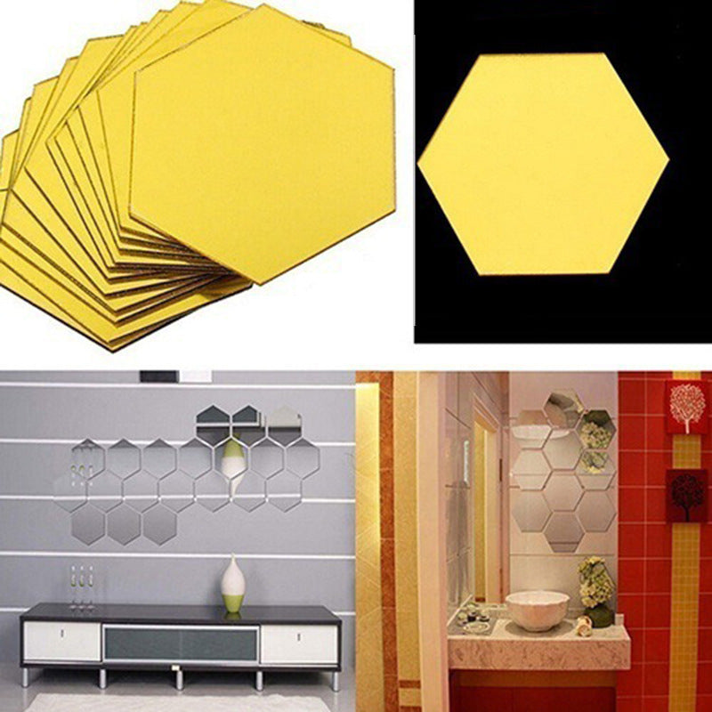 Mirror Wall Stickers Self-adhesive Hexagonal Acrylic Living Room Porch Aisle Staircase Decoration 3D Three-dimensional Wallpaper Mirror Stickers