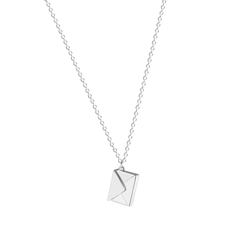 S925 Sterling Silver Envelope Necklace Female Korean Version Light Luxury Square Niche Design Pendant All-match Sweater Chain Ins