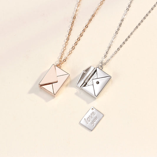 S925 Sterling Silver Envelope Necklace Female Korean Version Light Luxury Square Niche Design Pendant All-match Sweater Chain Ins