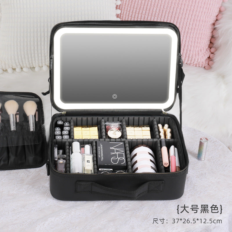 Large-capacity With Light Cosmetic Bag Cosmetic Case Full-screen Mirror Portable Travel Cosmetic Storage Bag Storage Box