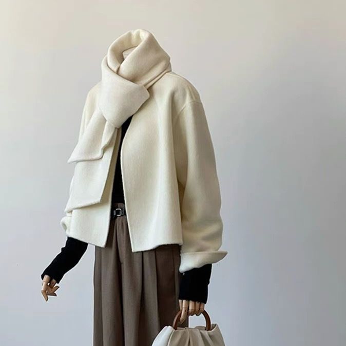 23 New Autumn And Winter New Scarf Collar Short Double-sided Cashmere Coat For Women Petite Round Neck Weibo Wool Coat