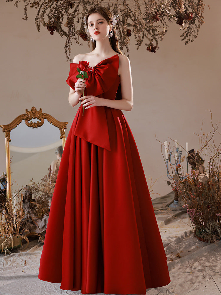 Tube Top Toast Dress Bride 2022 New Temperament Engagement Wedding Wine Red French One-shoulder Dress Skirt Spring And Summer