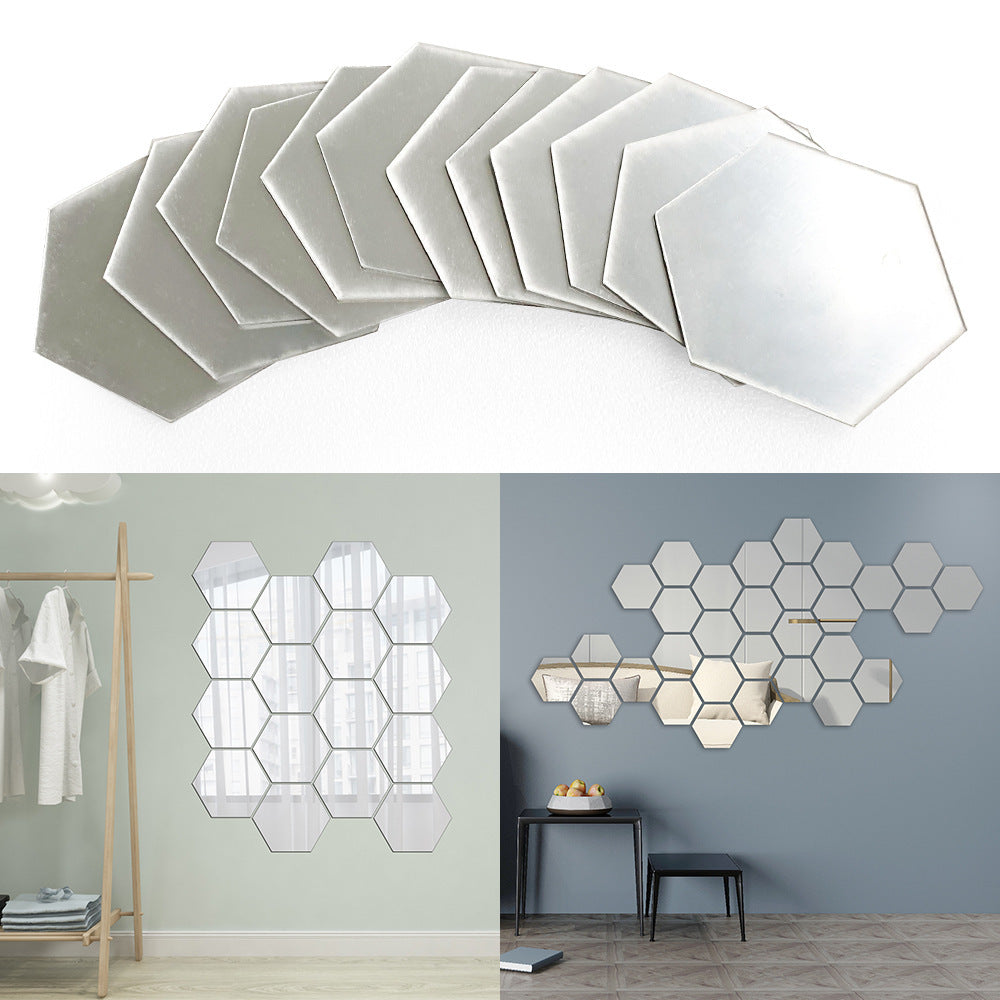 Mirror Wall Stickers Self-adhesive Hexagonal Acrylic Living Room Porch Aisle Staircase Decoration 3D Three-dimensional Wallpaper Mirror Stickers