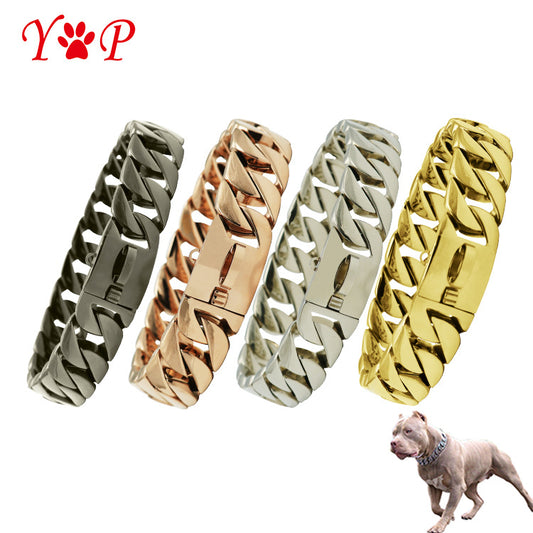 Stainless Steel Dog Chain Collar 18k Gold Pet Collar Dog Large Dog Metal Bully Bullfight Cuban Dog Chain