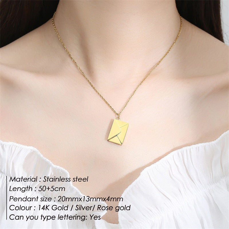 Core Blue Europe And America Cross-border Envelope Necklace Stainless Steel Lettering Love Letter Envelope Pendant Creative Couple Necklace