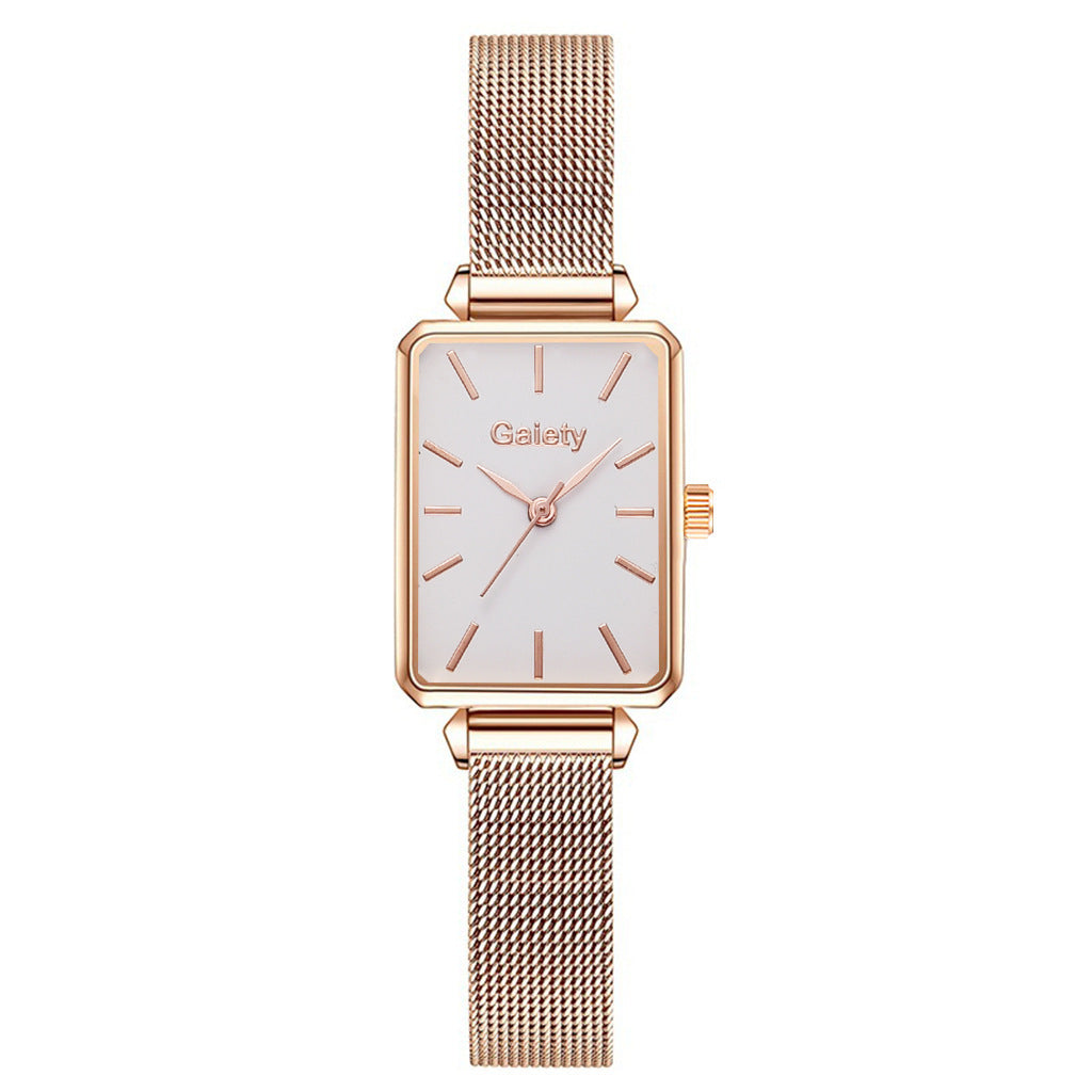 Lazy Retractable Magnet Buckle Peacock Green Elegant Ladies Mesh Belt Small Square Watch Korean Version Simple Bracelet Combination Set