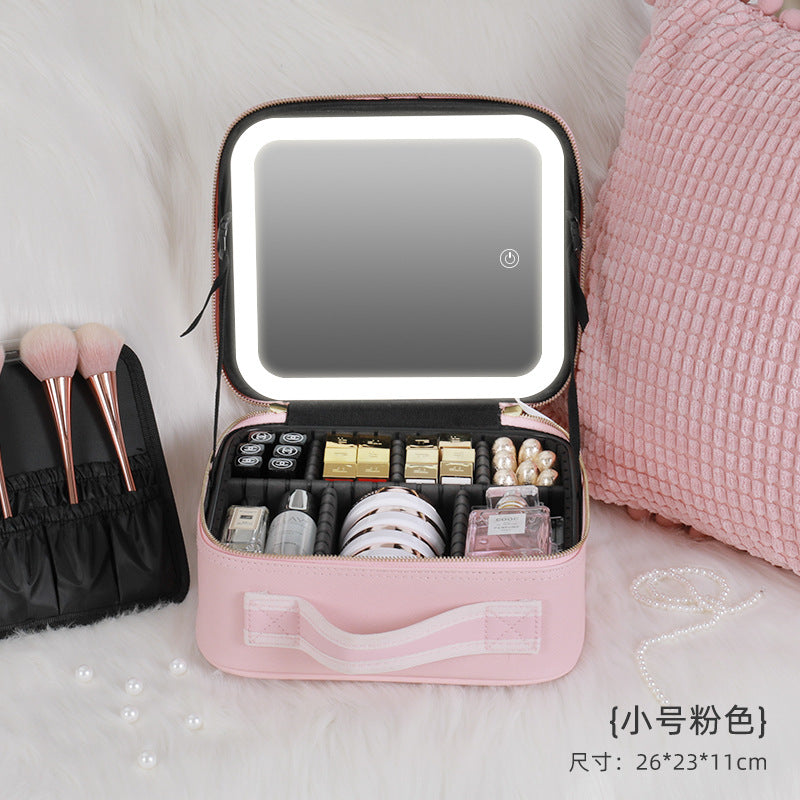 Large-capacity With Light Cosmetic Bag Cosmetic Case Full-screen Mirror Portable Travel Cosmetic Storage Bag Storage Box