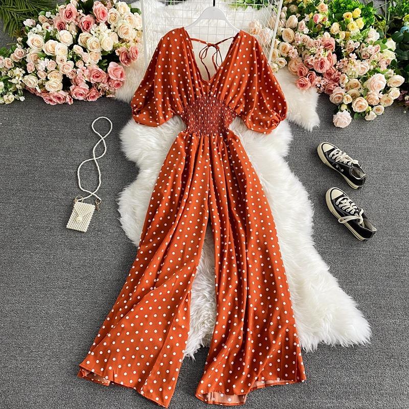 Slimming Polka Dot Printed Jumpsuit Fashionable Temperament Wide Leg Trousers