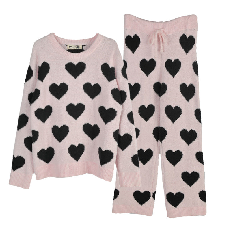 Love Soft Wool Pajamas Girls Autumn And Winter Suits Long-sleeved Thick Warm Cute Students New Home Clothes