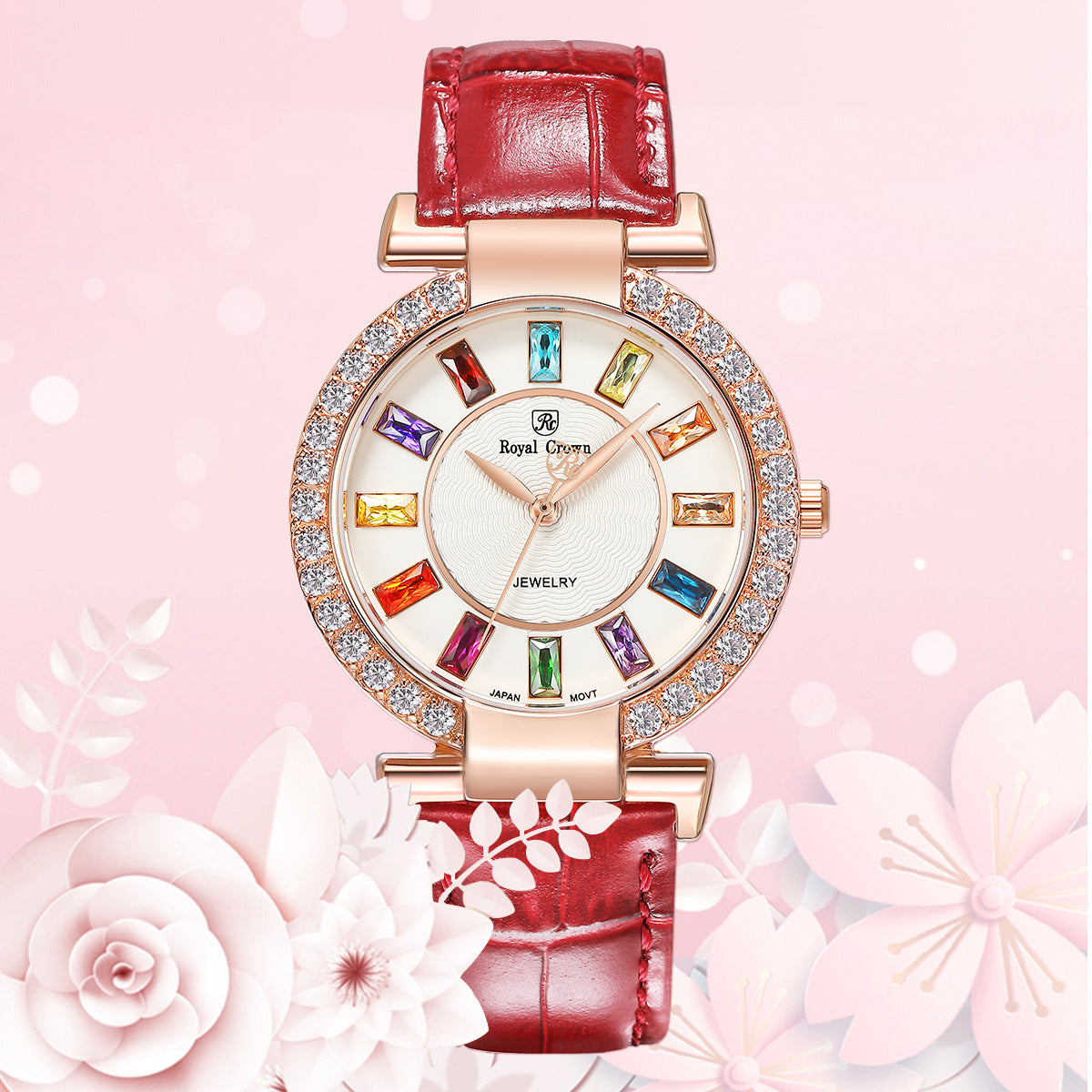 Royal Crown Royakron Watch Casual Belt Color Inlaid Zircon Fashion Women's Watch